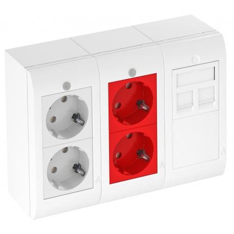 Kompletteinheit, 3-fach, 2 x 2 Schutzkontakt-Steckdosen mit 