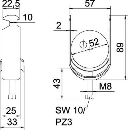 Bügelschelle 2056 H-Fuß, 1-fach, Metalldruckwanne, FT 46 | 52 | 5  