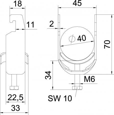Bügelschelle 2056 U-Fuß, 1-fach, Metalldruckwanne, FT 34 | 40 | 3 