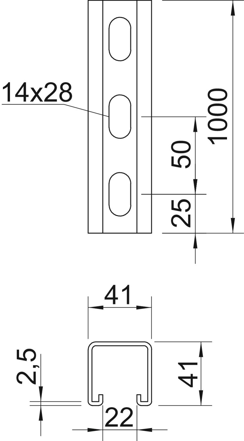 Montageschiene MS4141, Schlitz 22 mm, FS, gelocht 1000 | 41 | 41 