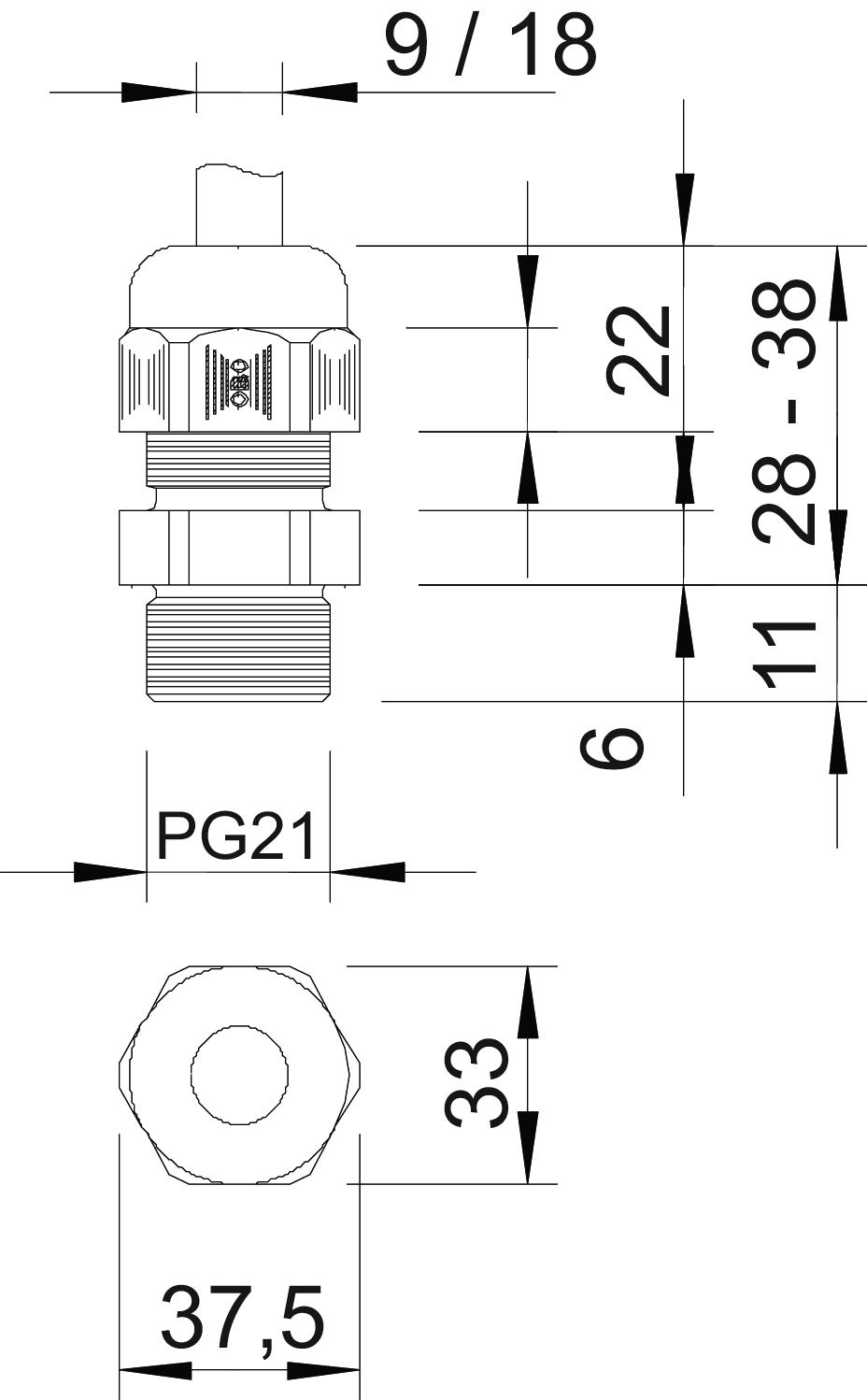 LAPP 53015070: Kabelverschraubung, PG 36, Ø 24 - 32 mm, silbergrau