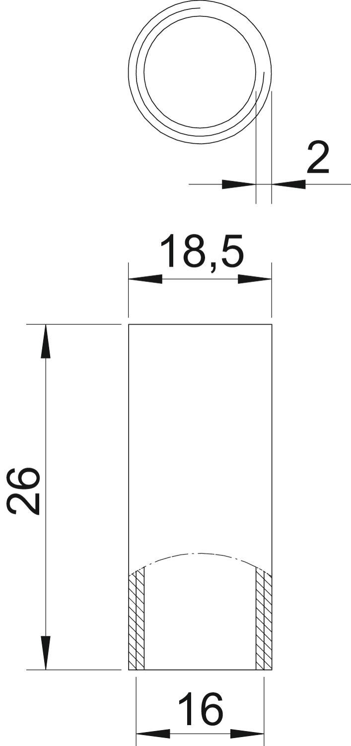 Schwarz pulverbeschichtete Stahlmuffe, mit Gewinde 18,5 | 16  