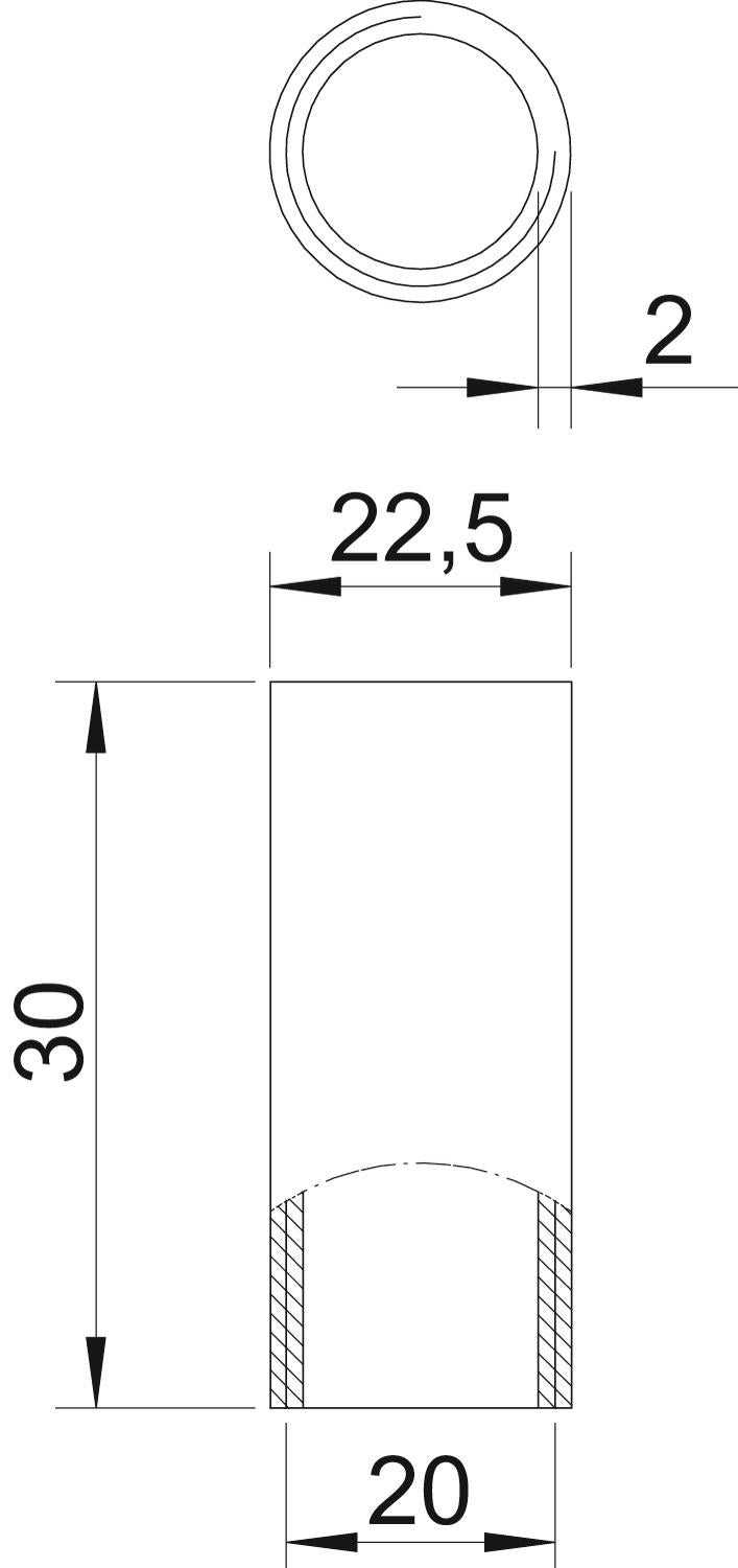 Schwarz pulverbeschichtete Stahlmuffe, mit Gewinde 22,5 | 20  