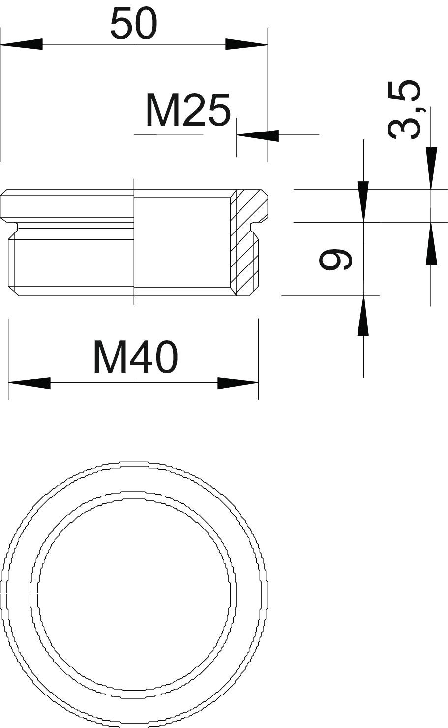 Reduzierung männliches Gewinde M25/weibliches Gewinde M20 aus  glasfaserverstärktem Polyamid - INTERFLEX