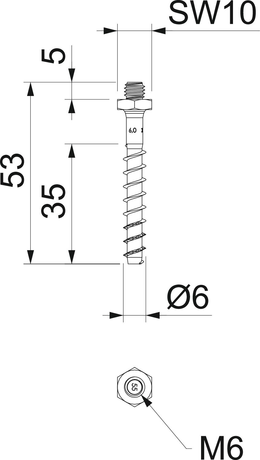 Stockanker MMS-plus ST 6x55, mit Anschlussgewinde 6x55 | 60 | 5 