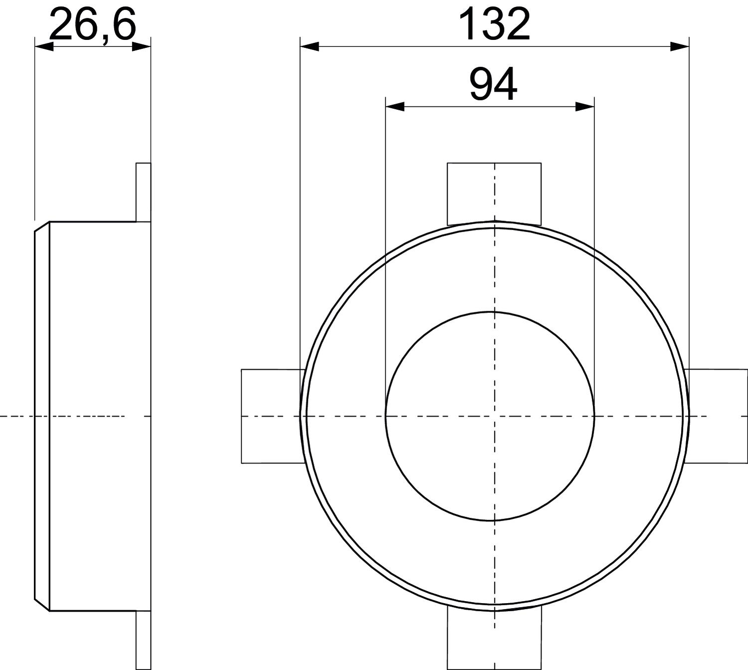 Rohrmanschette mit 4 Befestigungslaschen 90 | 92 | 132 | 94 | 26,6 